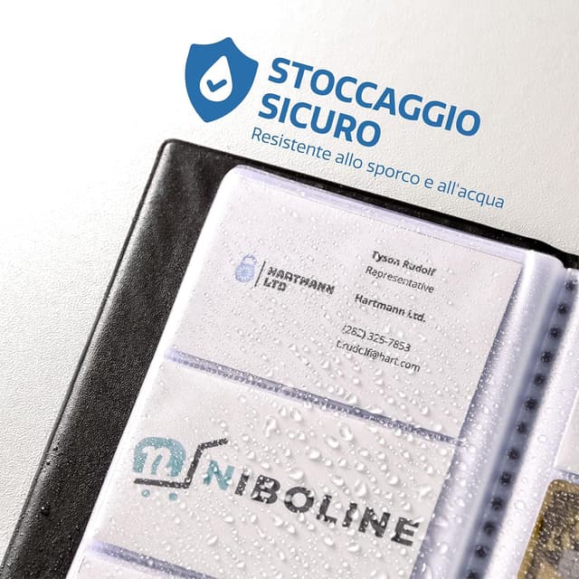 Detalle 2 de Praknu porta biglietti da visita con 256 fogli trasparenti, raccoglitore salvaspazio nero