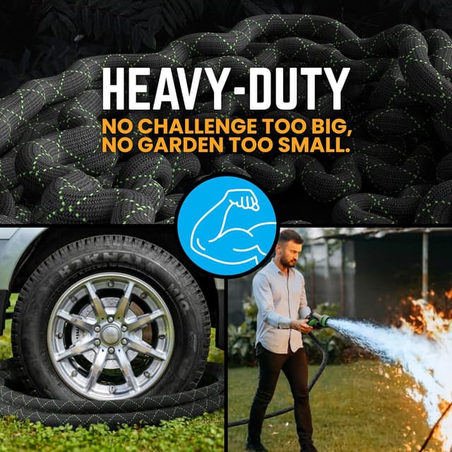 Detalle de PowerFlow Garden Hose (Non-Expandable) 25 Feet Stainless Steel Metal Water Hose + Bonus 10-Way Spray Nozzle