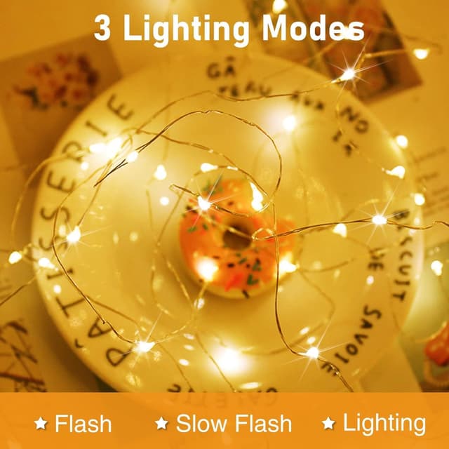 Detalle 2 de 6 Pack Battery Operated LED Fairy Lights (2m/72ft, Warm White) – IP65 Waterproof Silver Wire Mini String Lights for Jars, Party & Christmas