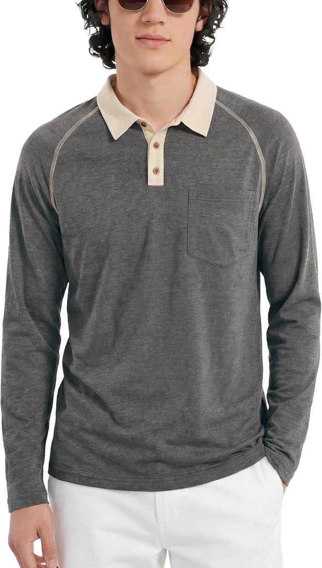 Thumbnail 6 de GLESTORE Herren-Langarm-Poloshirt Casual mit Giraffen-Stickerei