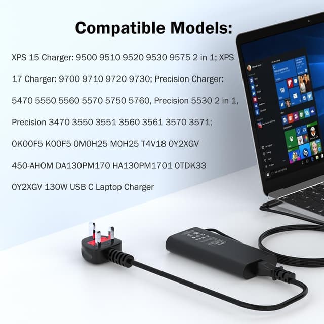 Detalle 2 de 130W USB-C Laptop Charger (Type C) compatible with Dell XPS & Precision models – 20V 6.5A