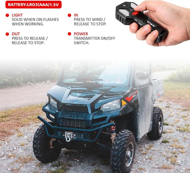 Detalle de X-BULL Winch 4500LBS Electric Winch (Steel Cable, Roller Fairlead, Wired Handle + Wireless Remote)