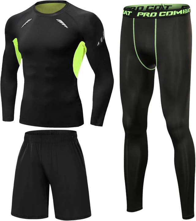Detalle de Ensemble compression homme Terecey (3 pièces) : t-shirt manches longues + legging + shorts de sport