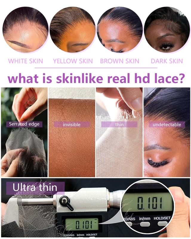 Detalle de SKINLIKE 5x5 HD Lace Closure Wig (Human Hair) with Drawstring, 26 Inch, 220% Density, 16A Body Wave