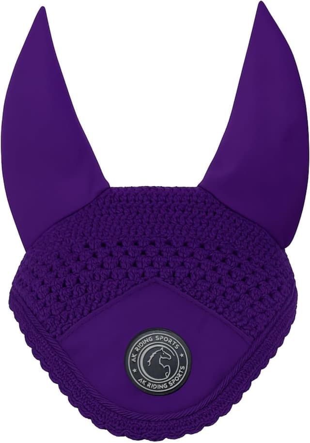 Detalle 2 de AK Fly Hood for Horses (AKRS-6069-01) Soft Lycra Ears Crochet Fly Bonnet for Sport Horses – Dark Grey, FULL (L)