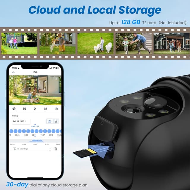 Thumbnail 6 de Cinnado Solar Überwachungskamera Aussen 2K WLAN 360° PTZ mit PIR, IP65 und Akku (Schwarz)