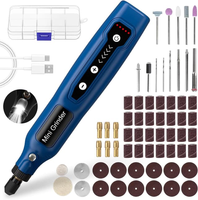 Detalle de Cordless Mini Rotary Tool Set (50Pcs) – USB Rechargeable 3.7V with 5 Speeds (3000–15000rpm)