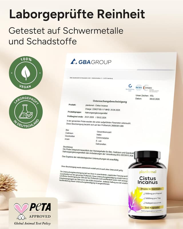 Detalle de 360 Cistus Incanus Kapseln hochdosiert – 1000 mg Zistrosenkraut pro Tagesdosis (2 Kapseln)