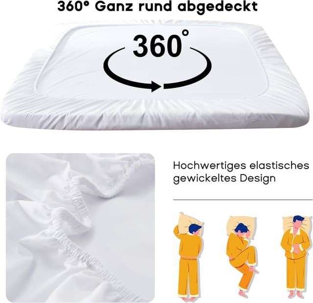 Detalle de Sonive Spannbettlaken 140x200 cm (100% Polyester) für Kinder, hellweiß, 30 cm Tiefe Tasche