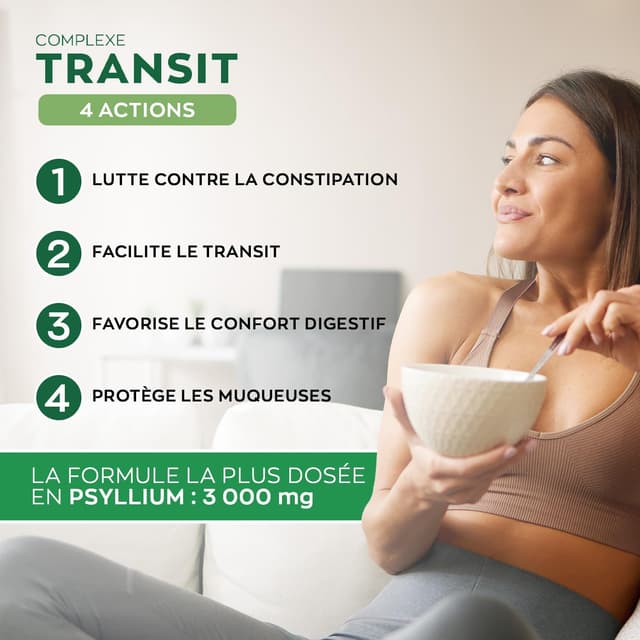 Detalle de GRANIONS Complexe Transit Psyllium 3 g (fibres de pomme et avoine) + vitamine B2, sans gluten — Cure de 2 mois