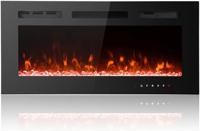 Detalle de M.C.Haus Ultra-Thin Electric Fireplace (102cm) with Low-Noise Heater, 12 Flame & Breath Colours, Touch + Remote