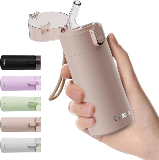 Detalle de Exllena Small Water Bottle 150ml with Straw (Small Flask) – Leak-Proof One-Hand Lid