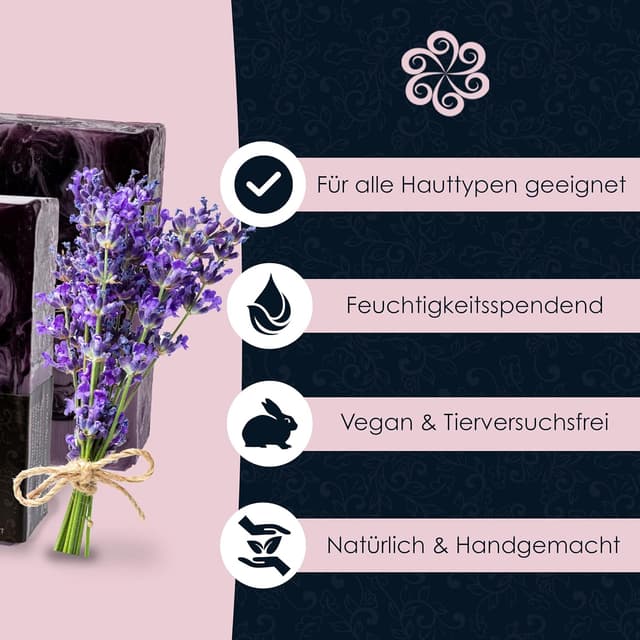 Detalle de Panu Seifen Lavendel – vegane Duschseife als fester Duschbrocken für alle Hauttypen