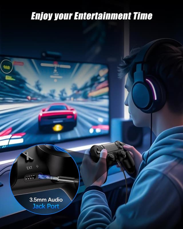 Thumbnail 5 de RUIZHI Wireless Controller für PS4 – Gamepad mit Turbo, Dual-Vibration, 6-Achsen-Gyro und Touchpad (PC-kompatibel) in Schwarz