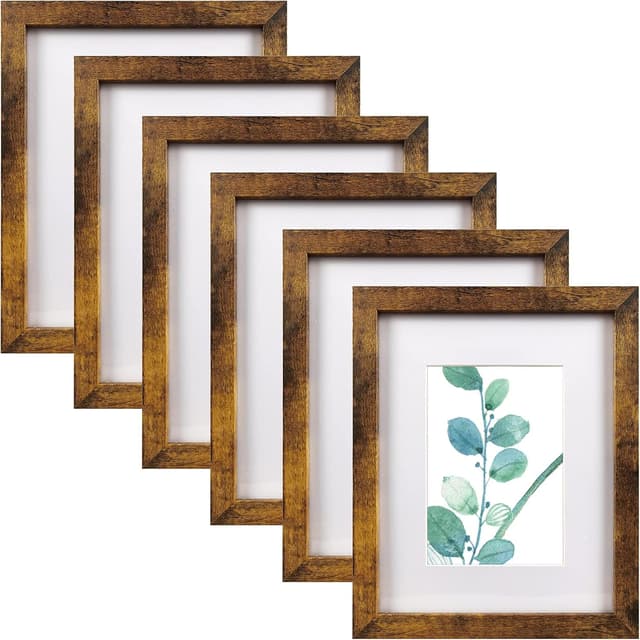 Detalle de SESEAT 8x10 Picture Frame (Brown), Set of 6 for 5x7 With Mat or 8x10 Without Mat