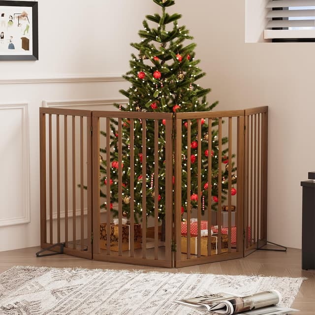 Thumbnail 6 de Algherohein Tall Dog Gates for Doorways – Foldable Freestanding 4-Panel Indoor Puppy Gate (Walnut)