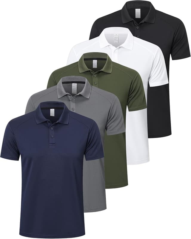 Detalle de ZENGVEE men’s polo shirts (1 or 5 pack) — breathable quick-dry moisture-wicking workout & golf tops