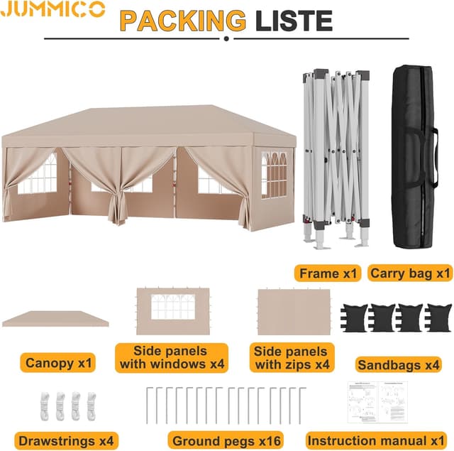 Thumbnail 5 de JUMMICO Pavillon Pliable 3x3m Hauteur Réglable