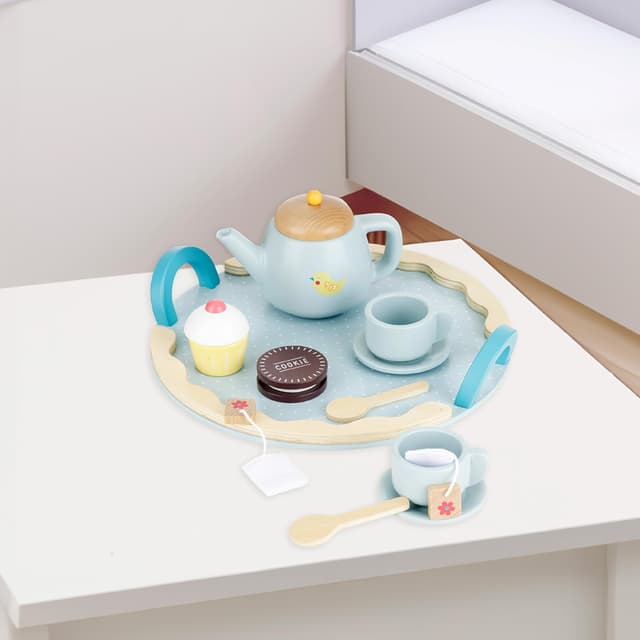 Detalle 2 de Baroni Toys Set da Tè in Legno Montessori con 10 accessori (teiera, tazzine e vassoio) per bambini 3-7 anni