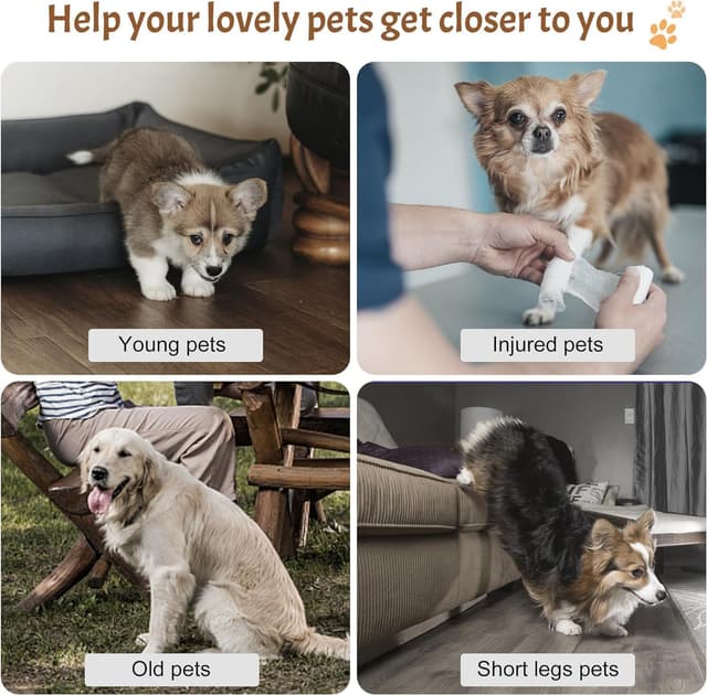 Detalle de Breiter Hundetreppe Schwarz mit 5 Stufen (62 cm hoch) für kleine Hunde – rutschfester Boden & waschbarer Bezug