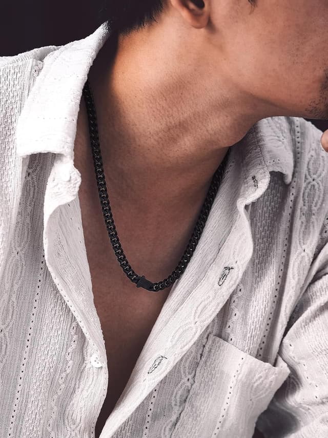 Detalle de Bandmax Panzerkette Herren aus 316L Edelstahl – kubanische Gliederkette 5/7/9/12 mm in Schwarz, Silber, Gold