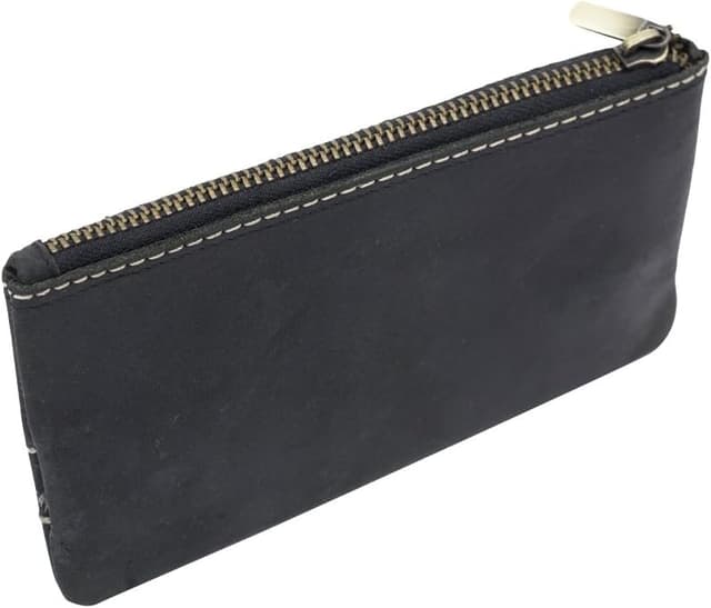 Detalle de LEAS Schlüsseltasche extra groß mit 2 Ringen & Geschenkbox aus Echt-Leder (Vintage Collection) – schwarz, 15x8x1 cm