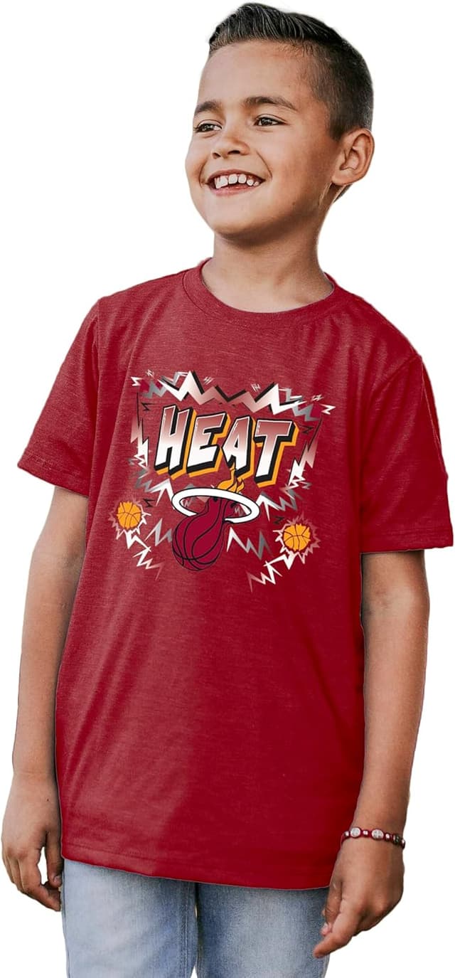 Detalle de Blue 84 NBA Unisex Kids Miami Heat Youth Tri-Blend T-Shirt (Officially Licensed)