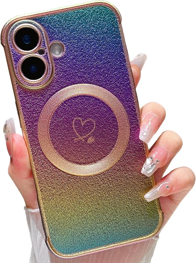 Detalle de ZTOFERA Magnetic Case for iPhone 16 Plus (6.7-inch) – MagSafe-compatible iridescent silicone with love-heart pattern