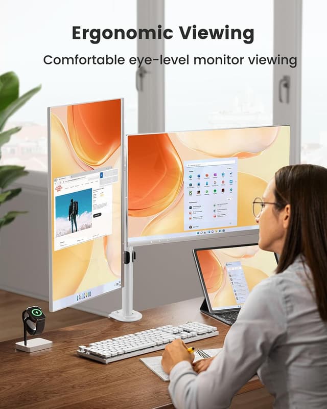 Detalle de ErGear Monitor-Halterung 2 Monitore (13–32 Zoll) mit VESA 75/100, weiß