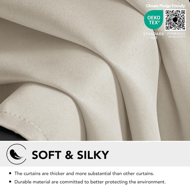 Detalle de Deconovo lot de 2 rideaux occultants thermiques anti-froid 140 x 230 cm, double rideau isolant beige