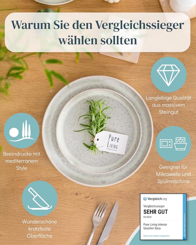 Detalle 2 de Steingut Geschirrset 6 Personen Ibiza 24 tlg