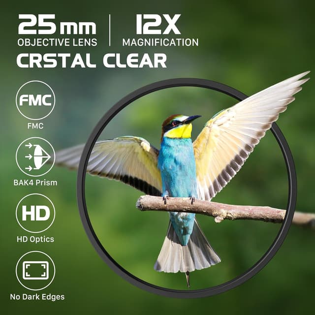 Detalle de Kylietech Kompakt Fernglas 12x25 – leichtes Fernglas mit FMC-Multi-Coating und BAK-4 Prismen