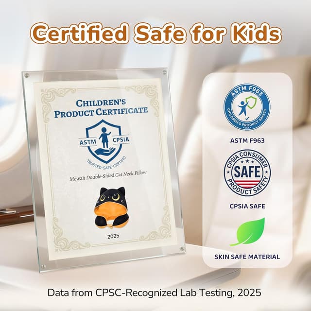 Detalle de Mewaii Nackenkissen für Reisen – wendbares Memory-Schaum Nackenkissen mit Katzenkapuze und verstellbarem Riemen