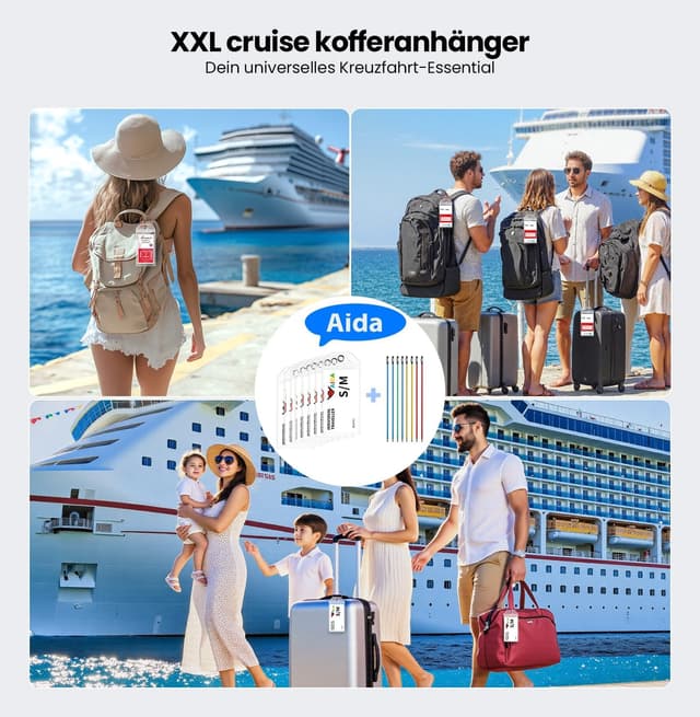Detalle de HONIZER AIDA Kofferanhänger-Set für Kreuzfahrten (6 wasserfeste Anhänger, 4 Magnet-Haken)