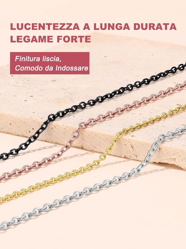 Thumbnail 6 de FOCALOOK Collana unisex con catena sottile 2 mm in acciaio inox 316L (confezione regalo)