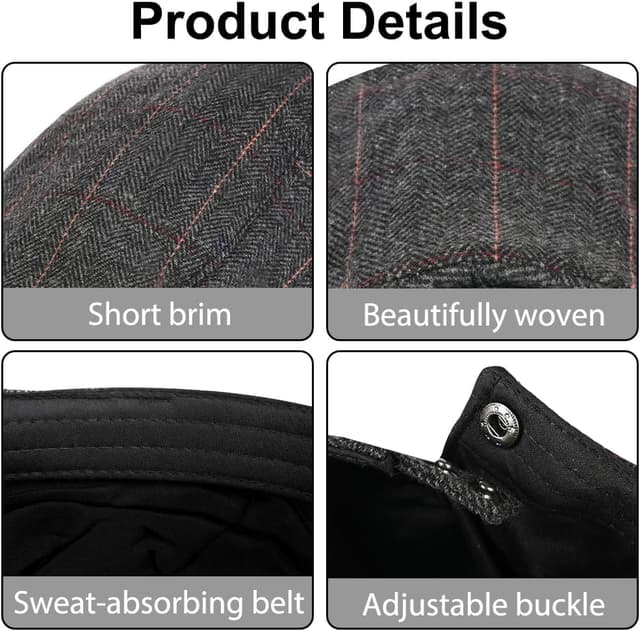 Detalle de ACWOO Ajustable Boinas Gorra plana gris oscuro