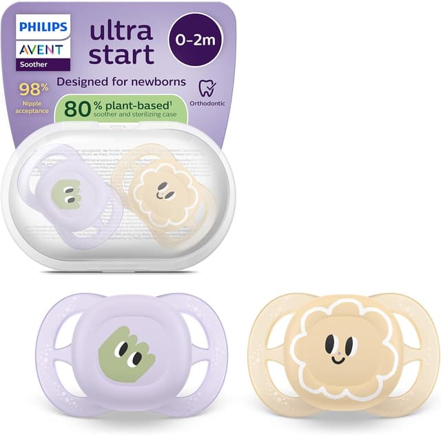 Detalle de Philips Avent Ultra Start Orthodontic Soothers (SCF075/13) – BPA-free, soft silicone, sterilising case, 2 pack