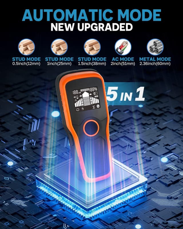 Detalle de 2026 Upgraded Smart Automatic Stud Finder (5-in-1) with LCD display and audio alarm
