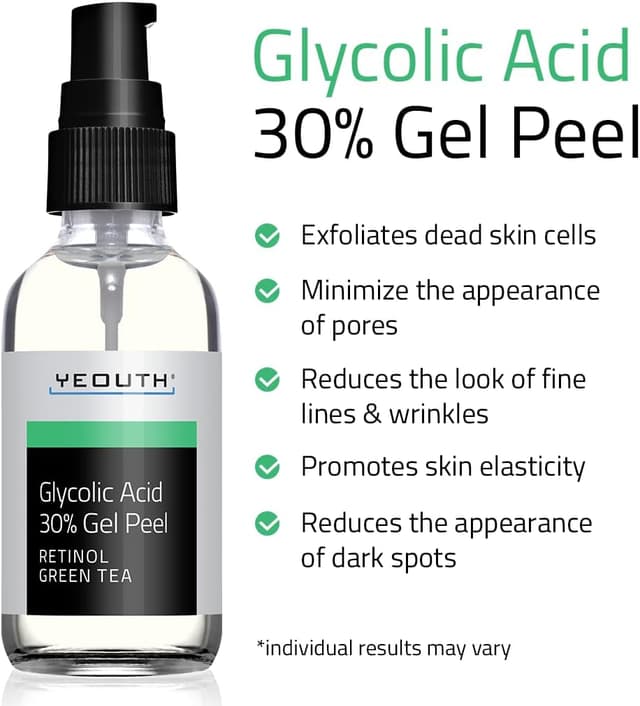 Detalle de YEOUTH Acide Glycolique Peeling Visage 30% au rétinol et thé vert – exfoliant chimique à domicile (60 ml)