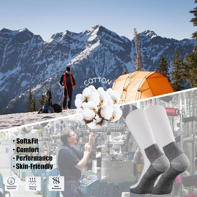 Detalle de Ortis Men’s Cotton Cushion Crew Socks (Moisture-Wicking, Thick, Warm) for Work Boots