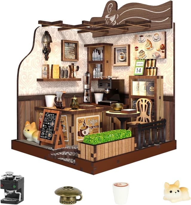 Detalle de Aolso Kit di caffè miniature DIY in legno (77 pezzi) per case delle bambole e diorami