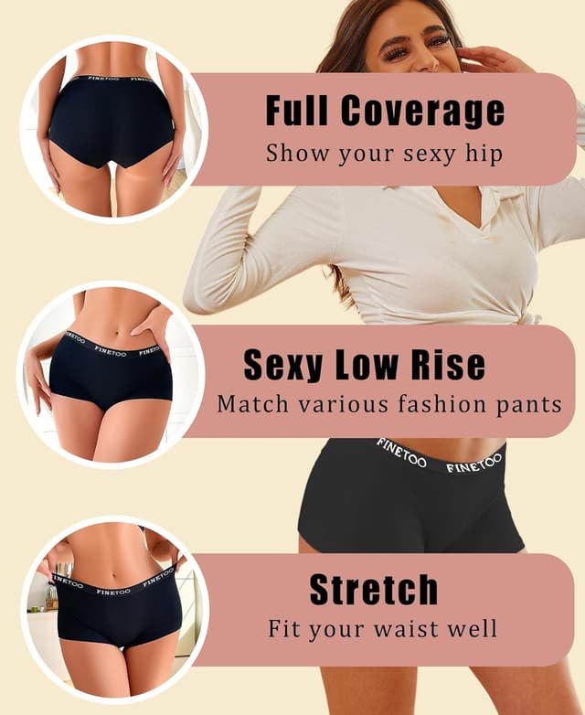 Detalle de FINETOO 5er Pack Boxershorts für Damen aus Baumwolle – atmungsaktive Hipster-Slips im Mehrpack