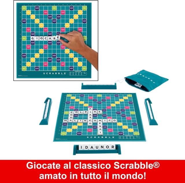 Detalle 2 de Mattel Games Scrabble – Il gioco da tavolo delle parole (nuova versione) con doppio tabellone e Parole di Squadra HXW03
