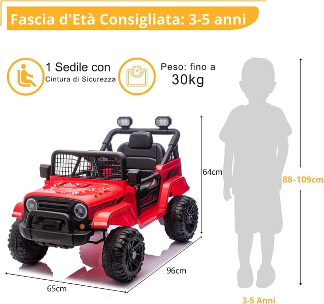 Thumbnail 2 de LALAHO Macchina Elettrica 12V Bambini Rosso 3-5 Anni