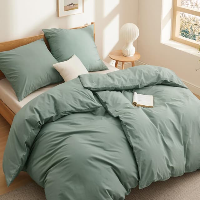 Detalle de BEDSURE Bettwäsche 135x200 Baumwolle 4-teilig Salbeigrün