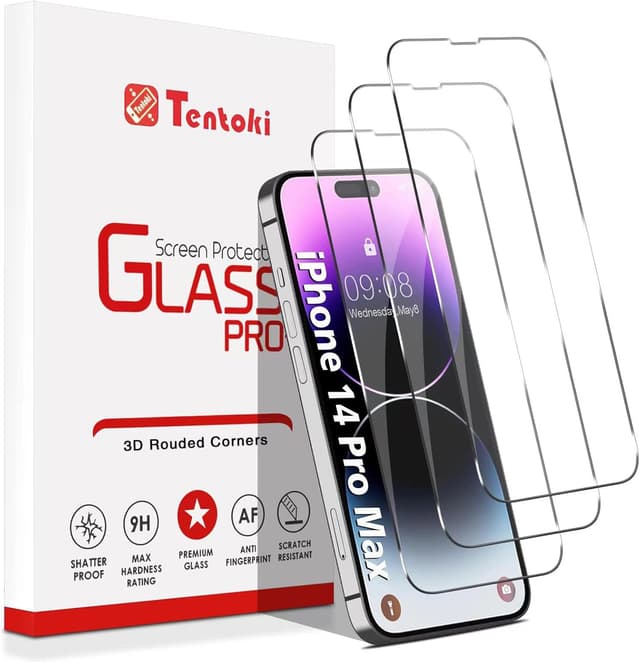 Detalle de Tentoki Screen Protector for iPhone 14 Pro Max (6.7 Inch) — 3-Pack tempered glass, 9H scratch resistant