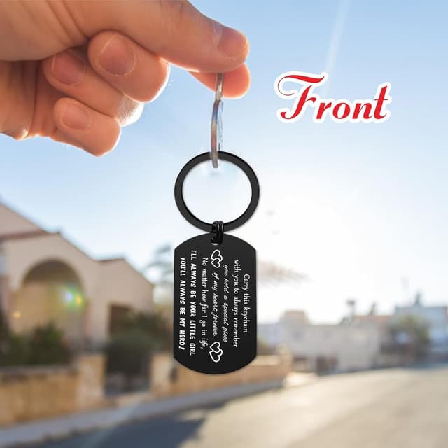 Detalle de ENGZHI stainless steel “Drive safe Papa” engraved keyring – Christmas, birthday and Father’s Day gift for Dad from daughter or granddaughter