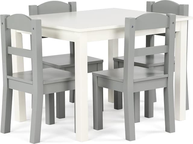 Detalle de Humble Crew Set tavolo quadrato e 4 sedie in legno per bambini (bianco/grigio)