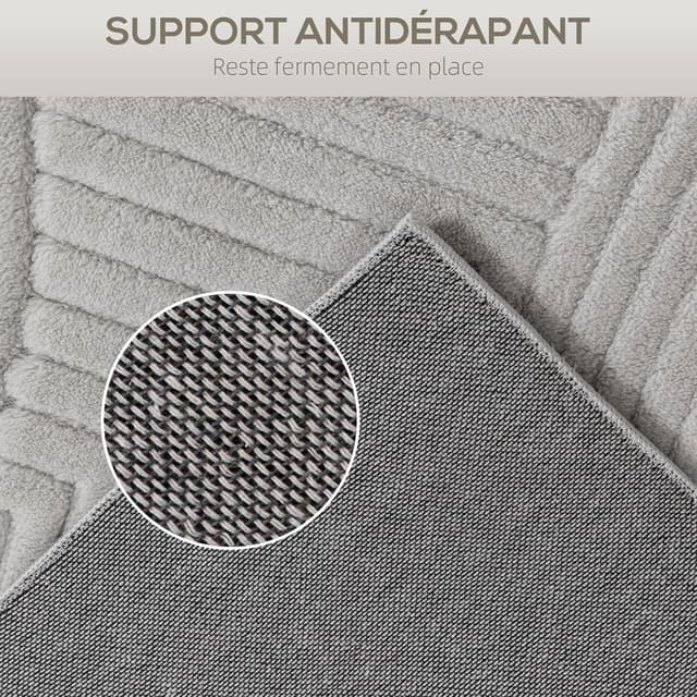 Detalle de HOMCOM Tapis de salon 160 x 120 cm à poils épais géométrique gris