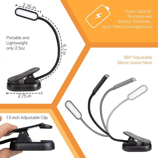 Detalle 2 de Toys4Boys Luz de lectura con clip ámbar para cama 📖